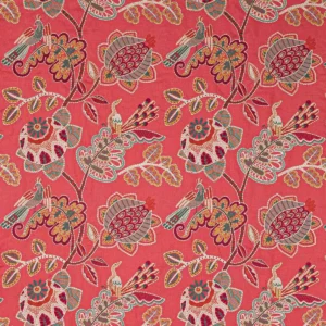 red botanical embroideried fabric from Jane Churchill