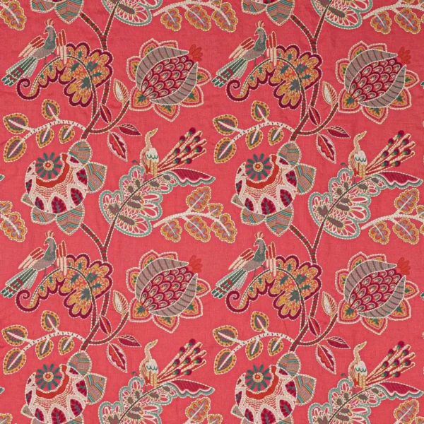 Paradiso Fabric - Red by red botanical embroideried fabric from Jane Churchill
