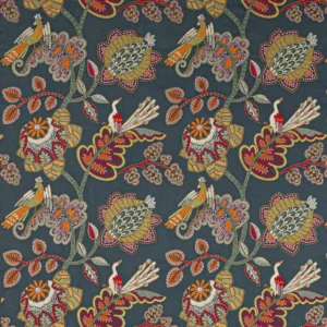 blue botanical embroideried fabric from Jane Churchill
