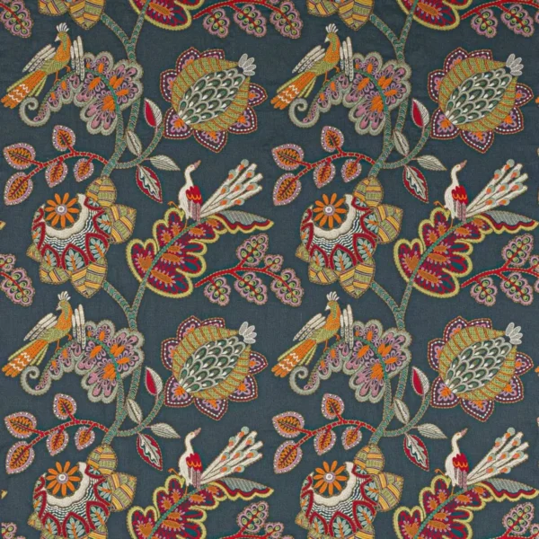blue botanical embroideried fabric from Jane Churchill