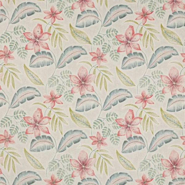 Sunara Fabric - Pink by multicolour botanical printed fabric from Jane Churchill