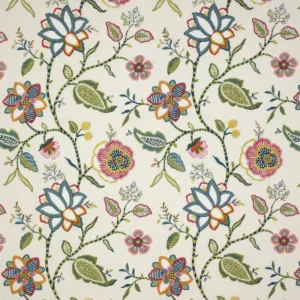 multicolour botanical embroideried fabric from Jane Churchill