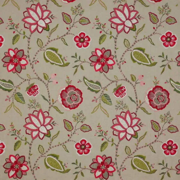 Havana Fabric - Red / Green by multicolour botanical embroideried fabric from Jane Churchill