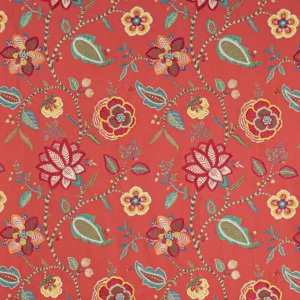 red botanical embroideried fabric from Jane Churchill
