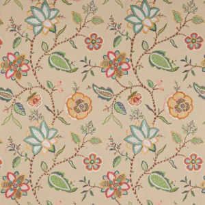 multicolour botanical embroideried fabric from Jane Churchill