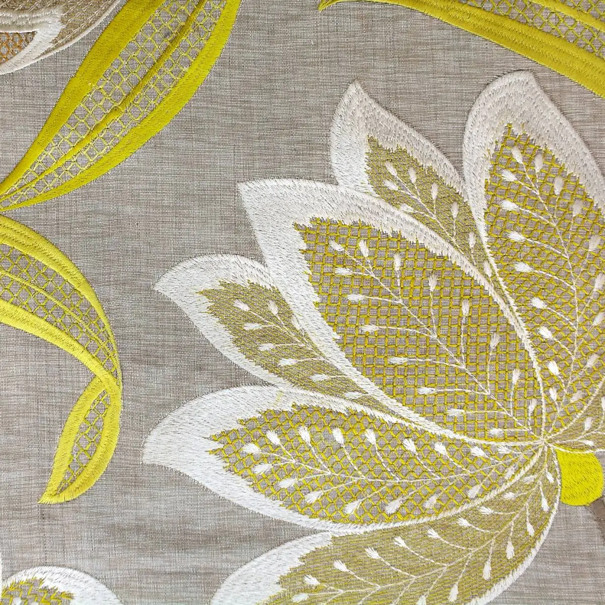 Zelda Fabric - Silver / Yellow by green botanical embroideried fabric from Jane Churchill