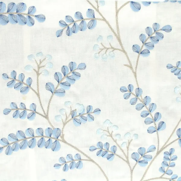 Delphine Fabric - Blue by blue botanical embroideried fabric from Jane Churchill
