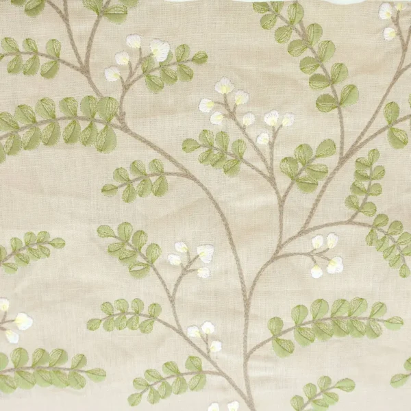 Delphine Fabric - Linen / Green by green botanical embroideried fabric from Jane Churchill