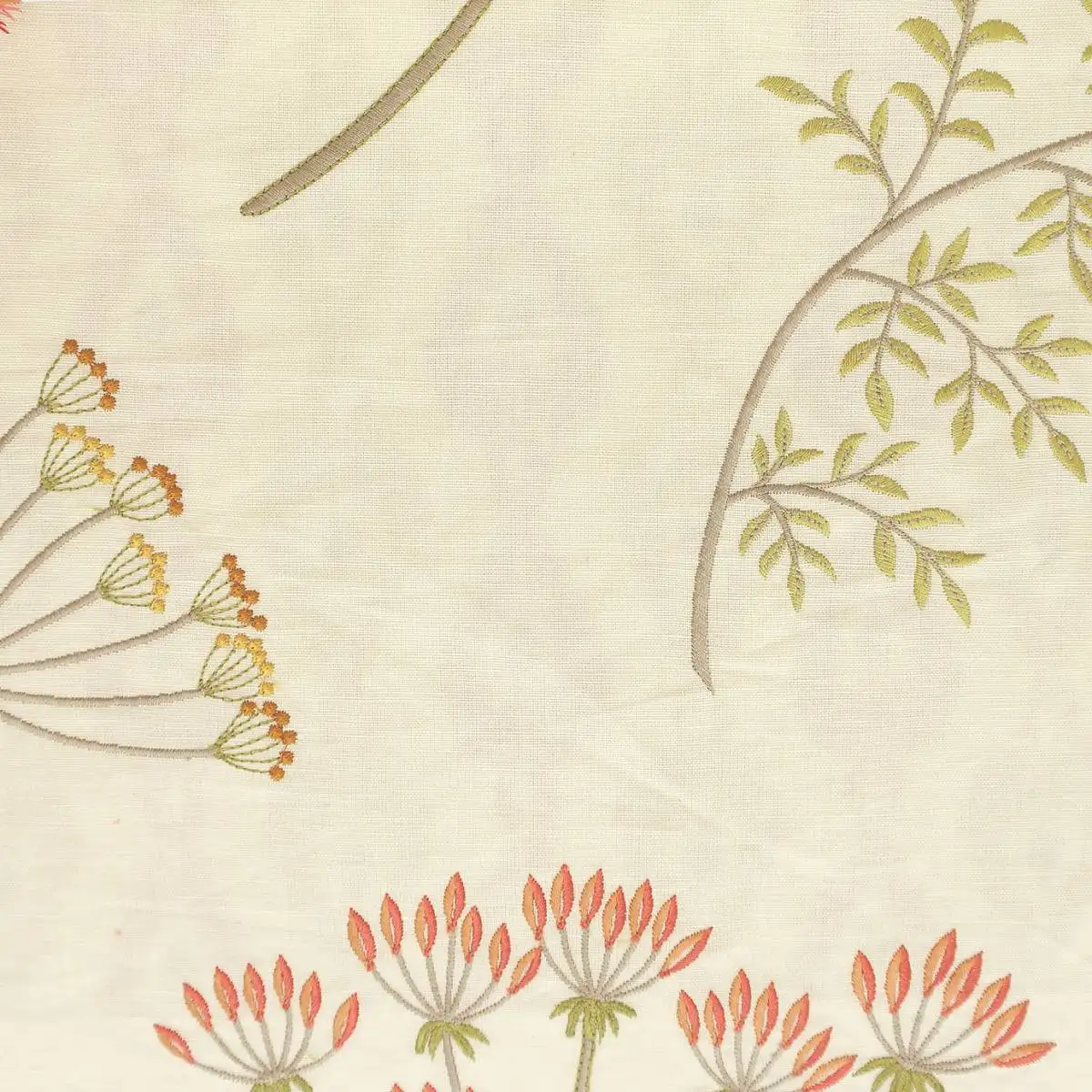 Delamere Fabric - Red / Green by green botanical embroideried fabric from Jane Churchill