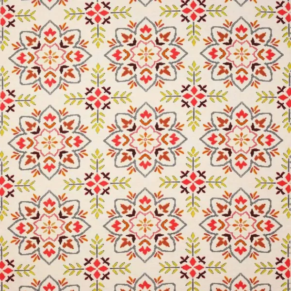 Chintal Fabric - Charcoal / Red by multicolour geometric printed fabric from Jane Churchill
