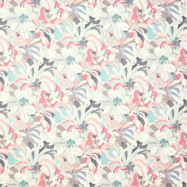 Hot House Fabric - Pink / Teal by multicolour botanical printed fabric from Jane Churchill
