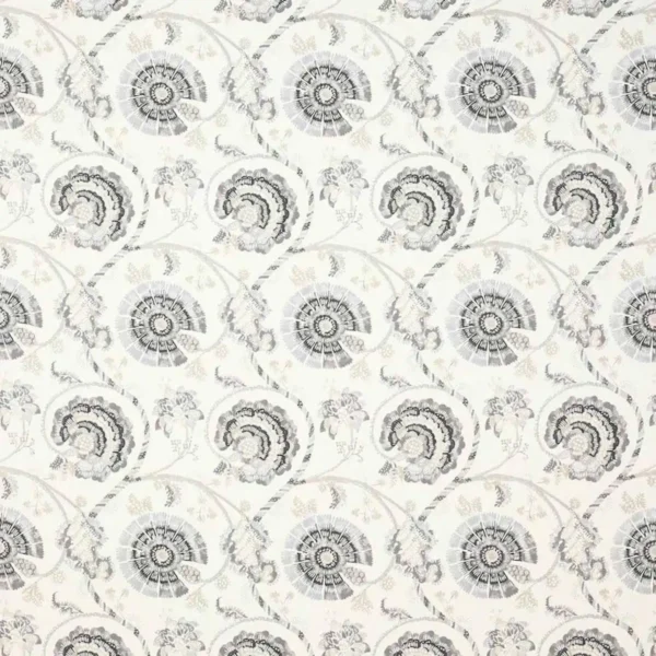 Jaipur Tree Fabric - Charcoal / Neutral by black-grey botanical printed fabric from Jane Churchill