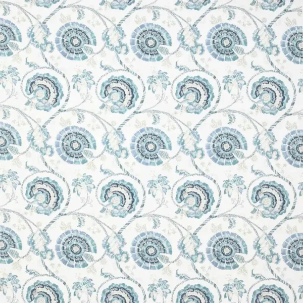 Jaipur Tree Fabric - Teal by blue botanical printed fabric from Jane Churchill