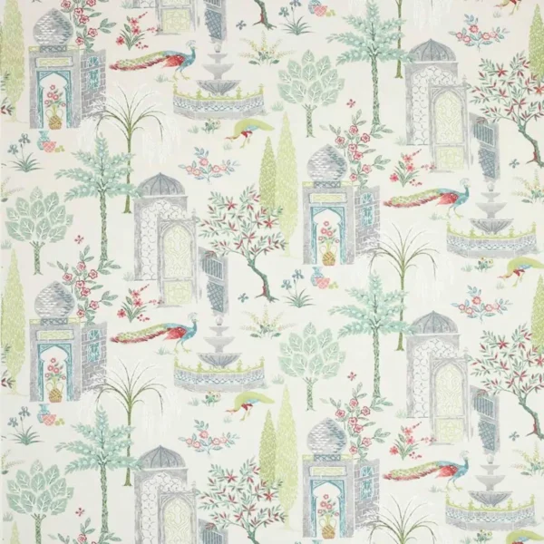 Persian Grove Fabric - Green / Aqua by multicolour animal printed fabric from Jane Churchill