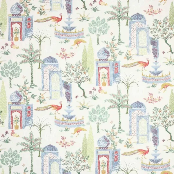 Persian Grove Fabric - Red / Blue by multicolour animal printed fabric from Jane Churchill