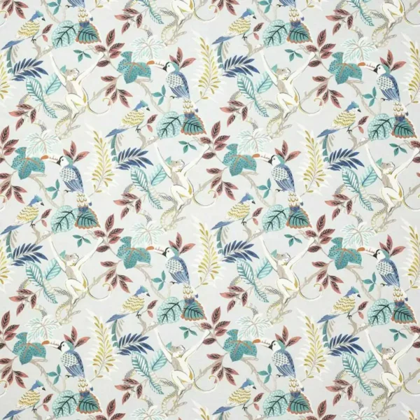 Indira Fabric - Teal by multicolour animal printed fabric from Jane Churchill