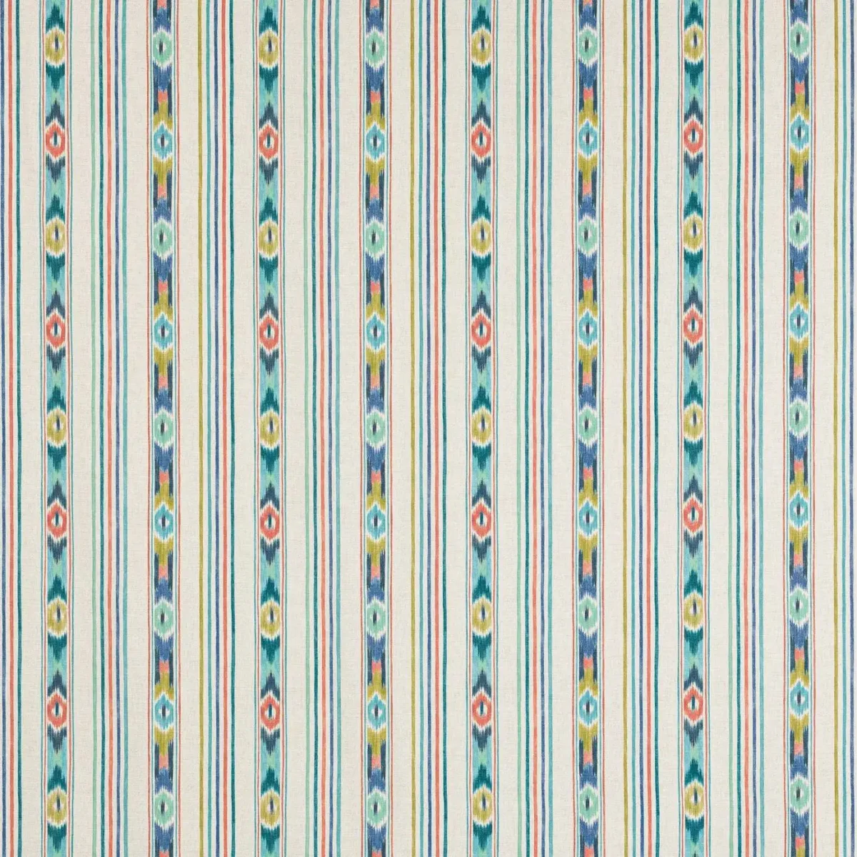 Sitari Stripe Fabric - Teal / Coral by multicolour striped cotton fabric from Jane Churchill