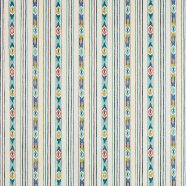 Sitari Stripe Fabric - Teal / Coral by multicolour striped cotton fabric from Jane Churchill