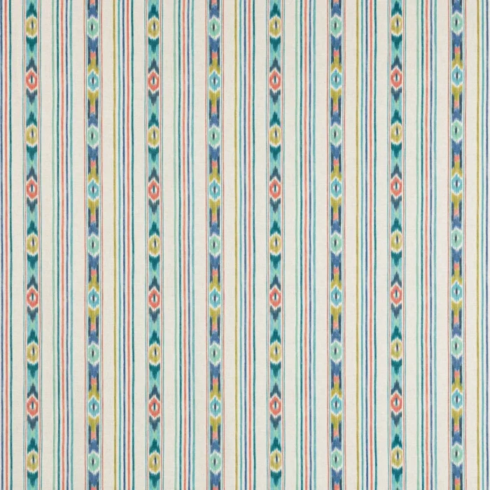 Sitari Stripe Fabric - Teal / Coral swatch
