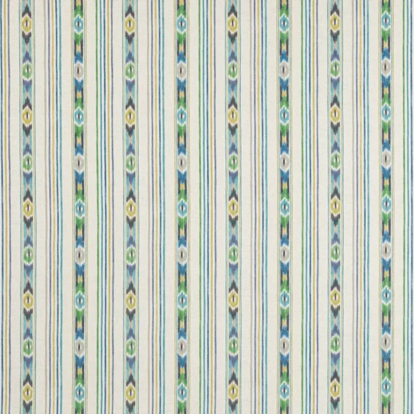 Sitari Stripe Fabric - Blue / Green by multicolour striped cotton fabric from Jane Churchill
