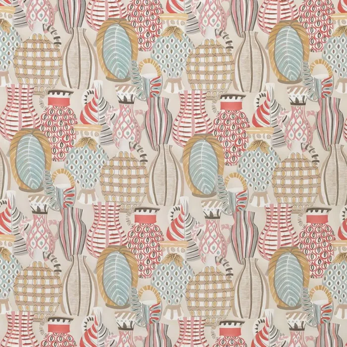 Collioure Fabric - Coral / Duck Egg / Gold swatch