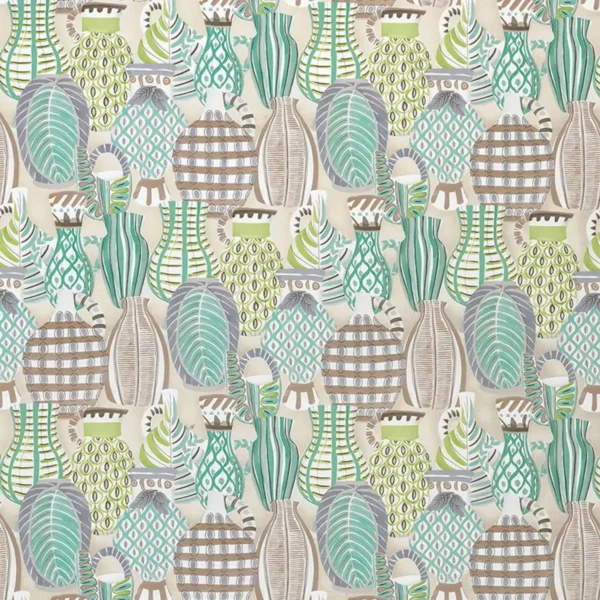 Collioure Fabric - Aqua / Green / Lilac by multicolour misc cotton fabric from Nina Campbell