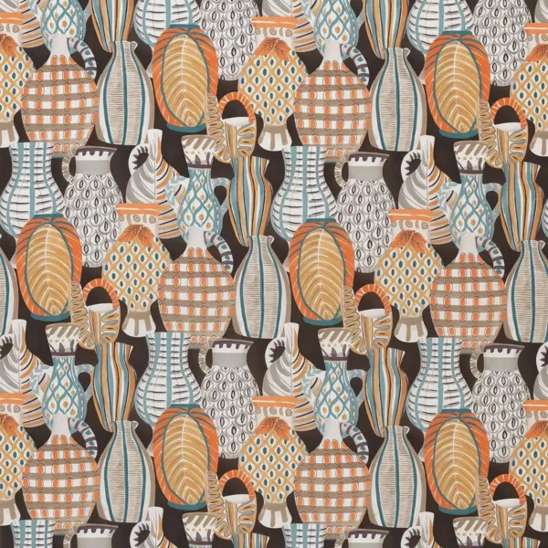 Collioure Fabric - Chocolate / Orange / Blue by multicolour misc cotton fabric from Nina Campbell