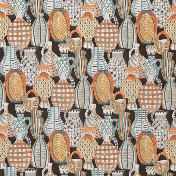 Collioure Fabric - Chocolate / Orange / Blue swatch