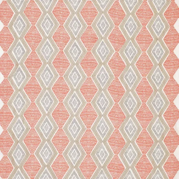 Belle Ile Fabric - Coral / Beige / Chocolate by brown geometric embroideried fabric from Nina Campbell