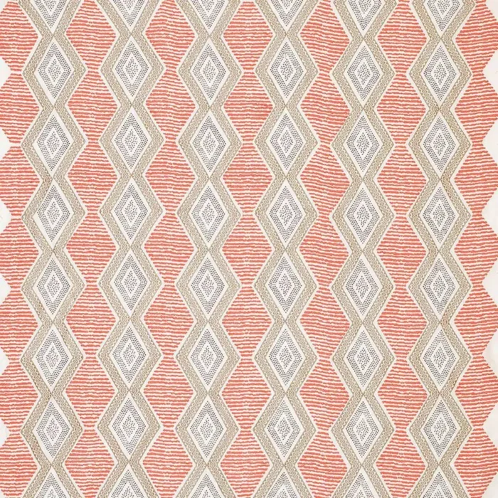 Belle Ile Fabric - Coral / Beige / Chocolate swatch