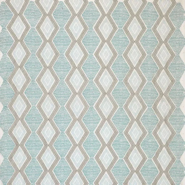 Belle Ile Fabric - Aqua / Beige by blue geometric embroideried fabric from Nina Campbell