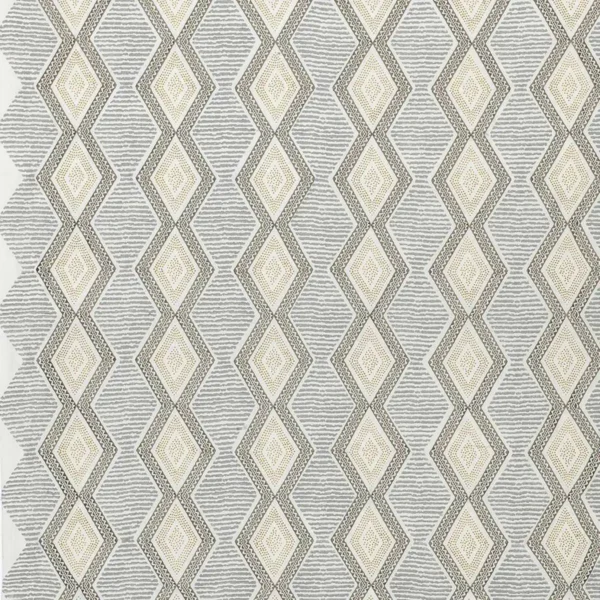 Belle Ile Fabric - Grey / Gold by black-grey geometric embroideried fabric from Nina Campbell