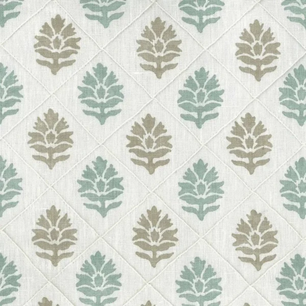 Camille Fabric - Aqua / Beige by blue botanical embroideried fabric from Nina Campbell