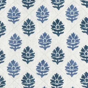 blue botanical embroideried fabric from Nina Campbell