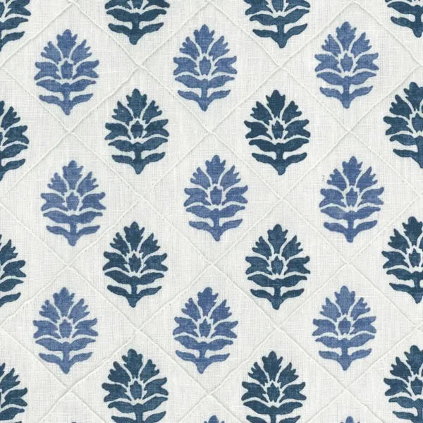 Camille Fabric - Indigo / Blue by blue botanical embroideried fabric from Nina Campbell