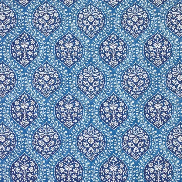 Marguerite Fabric - Indigo / Blue by blue botanical woven fabric from Nina Campbell