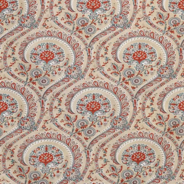 Les Indiennes Fabric - Red / Teal by multicolour botanical linen fabric from Nina Campbell