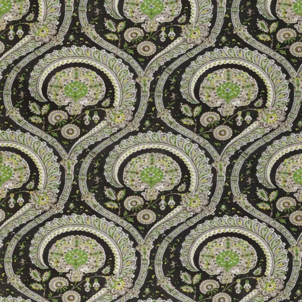 Les Indiennes Fabric - Green / Black by green botanical linen fabric from Nina Campbell