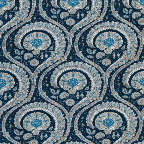 Les Indiennes Fabric - Blue by blue botanical linen fabric from Nina Campbell