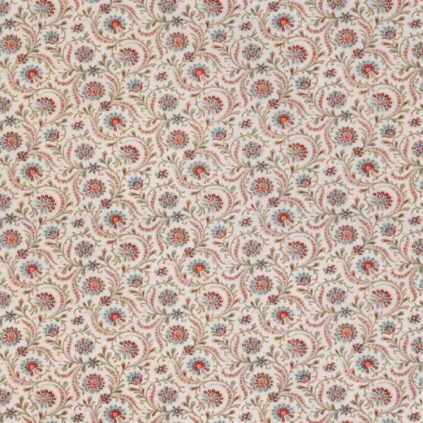 Baville Fabric - Red / Teal by multicolour botanical linen fabric from Nina Campbell