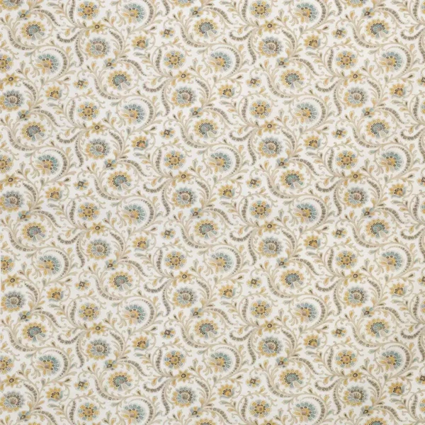 Baville Fabric - Taupe / Aqua / Yellow by brown botanical linen fabric from Nina Campbell