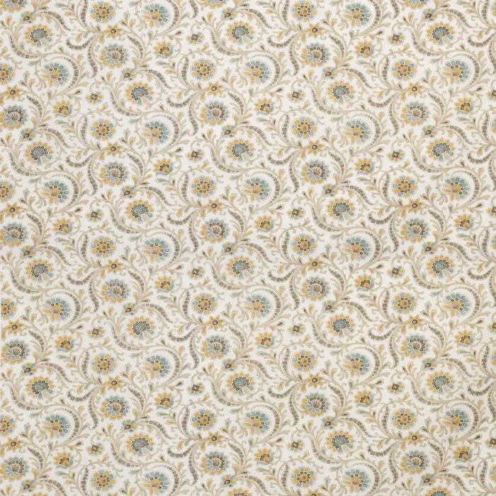 Baville Fabric - Taupe / Aqua / Yellow swatch