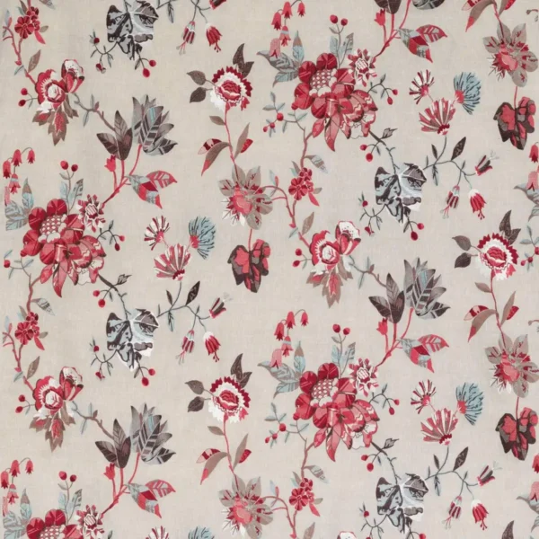 Nemours Fabric - Red / Chocolate / Teal by red botanical embroideried fabric from Nina Campbell