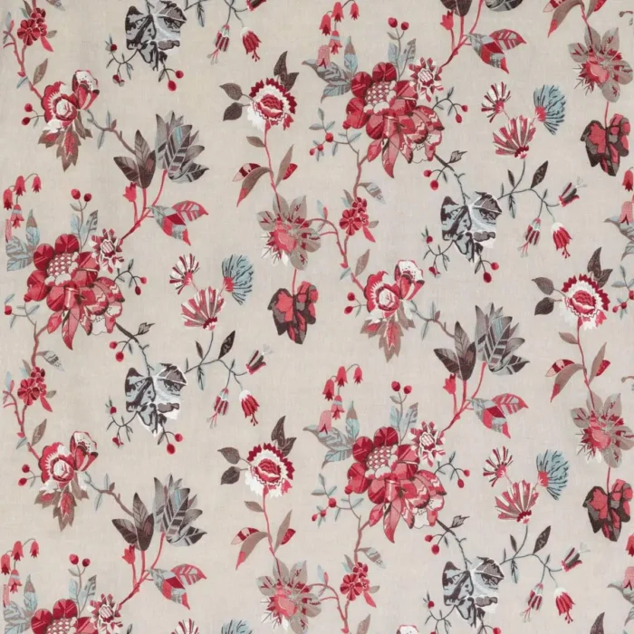 Nemours Fabric - Red / Chocolate / Teal swatch