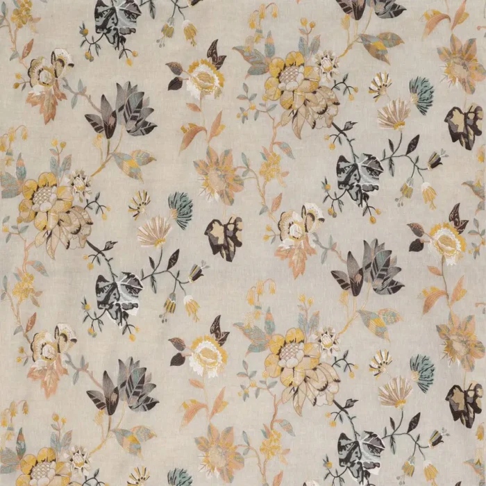 Nemours Fabric - Yellow / Aqua / Chocolate swatch