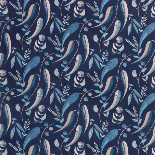blue botanical woven fabric from Nina Campbell