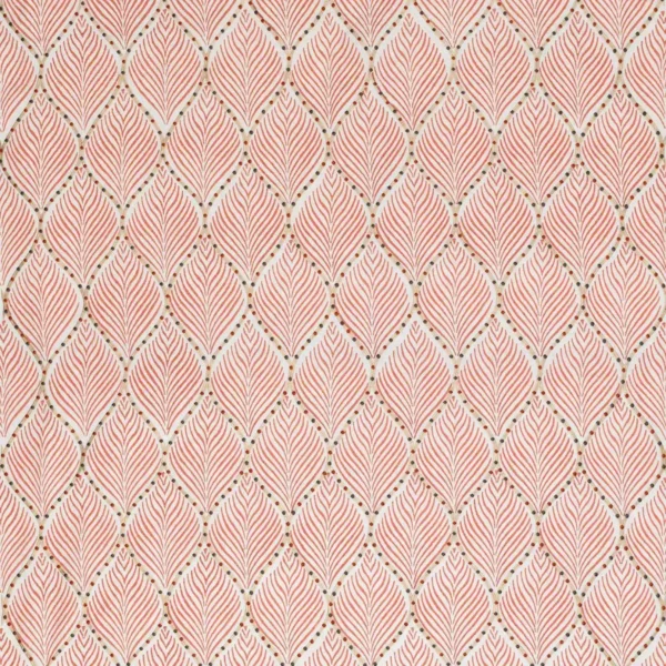 Bonnelles Fabric - Coral by pink geometric embroideried fabric from Nina Campbell