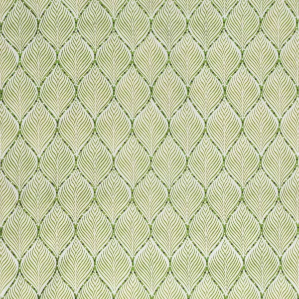 Bonnelles Fabric - Green by green geometric embroideried fabric from Nina Campbell