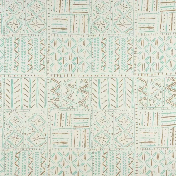 Cloisters Fabric - Aqua / Taupe / Ivory by blue misc linen fabric from Nina Campbell