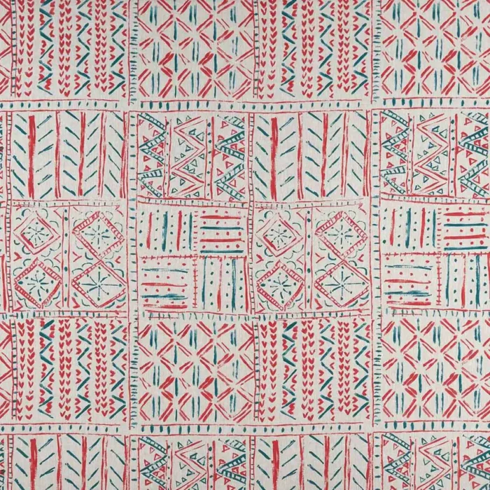 Cloisters Fabric - Red / French Blue / Natural swatch